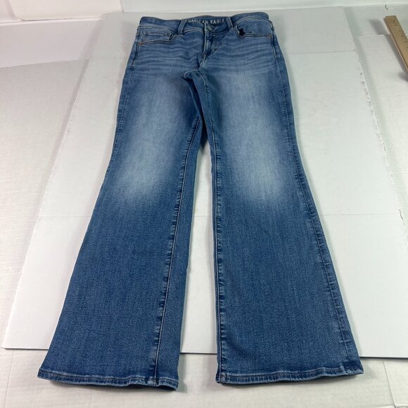 American Eagle Jeans Womens 30x29 Low Rise Kick Boot Cut Blue Faded Denim Tag 8S - Picture 1 of 16